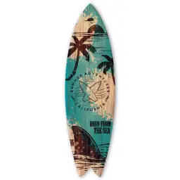 Planche de surf décorative bleu et bois Born from the Sea