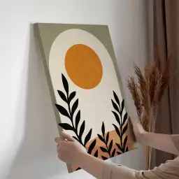 Tableau paysage abstrait soleil et plantes