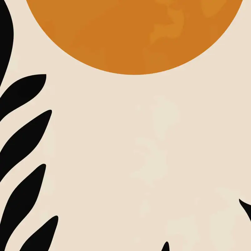 Tableau paysage abstrait soleil et plantes