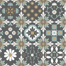 Papier peint motifs carreaux rétro floraux graphiques