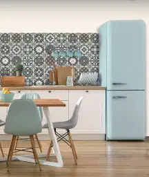 Papier peint motifs carreaux rétro floraux graphiques