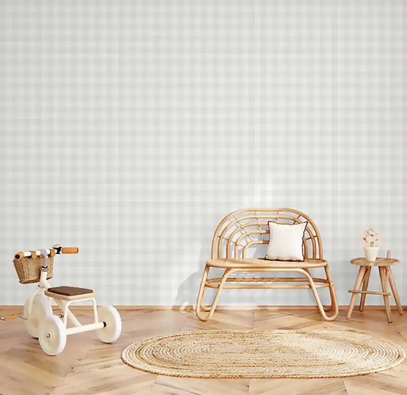 Papier peint vichy beige lin blanc discret