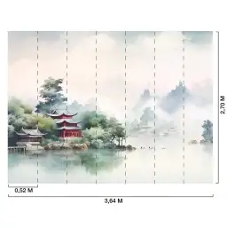 Papier peint panoramique fleuve asiatique - Les Pagodes de la Brume