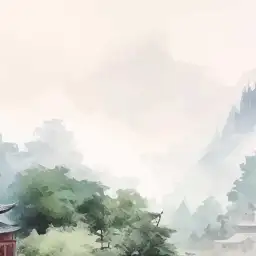 Papier peint panoramique fleuve asiatique - Les Pagodes de la Brume