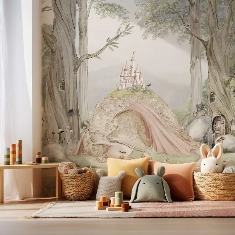 Papier peint dragon chambre garçon - La Forêt Enchantée du Dragon