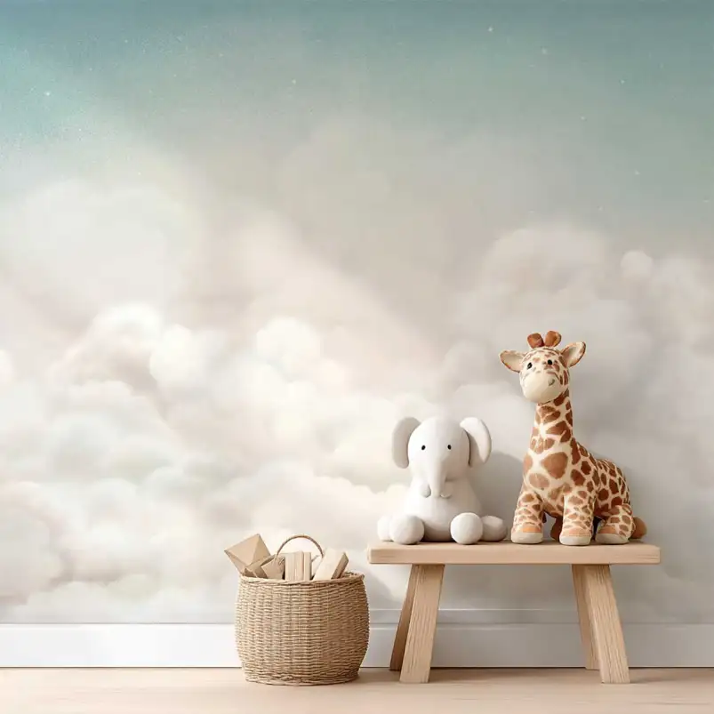 Papier peint nuages doux chambre bébé - Nuages de Ouate
