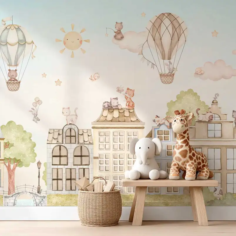 Papier peint chat chambre enfant - Chats sur les Toits