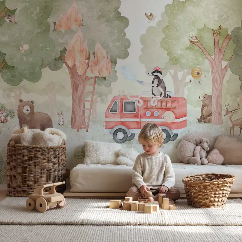 Papier peint animaux forêt chambre enfant - Les Sauveurs de la Forêt