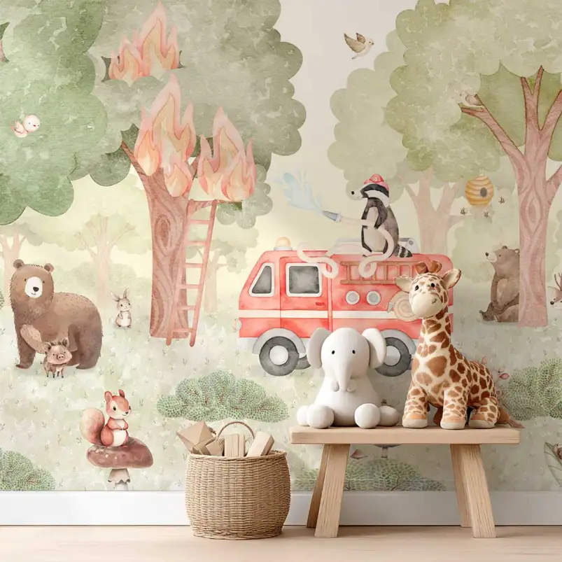 Papier peint animaux forêt chambre enfant - Les Sauveurs de la Forêt