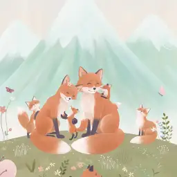 Papier peint renard chambre enfant - La Famille Goupil