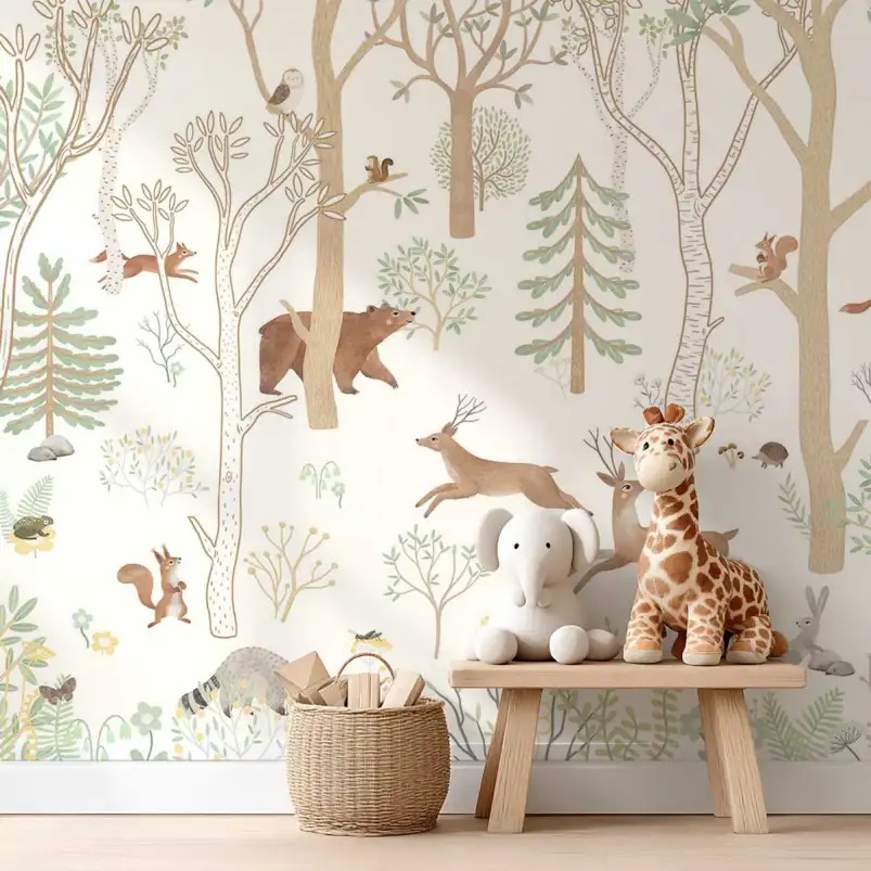 Papier peint bois animaux chambre bébé - Le Bois Joli