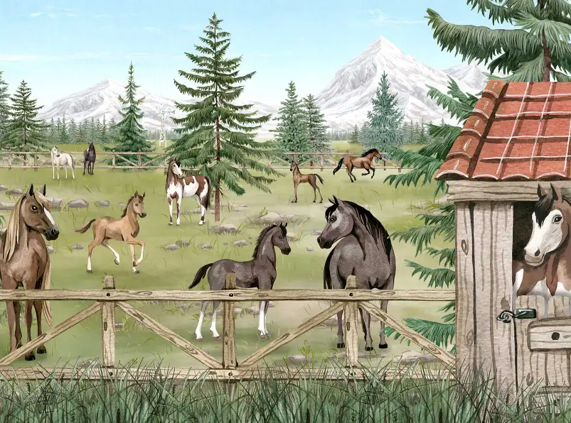 Papier peint chevaux et western chambre garçon - La Vie au Ranch