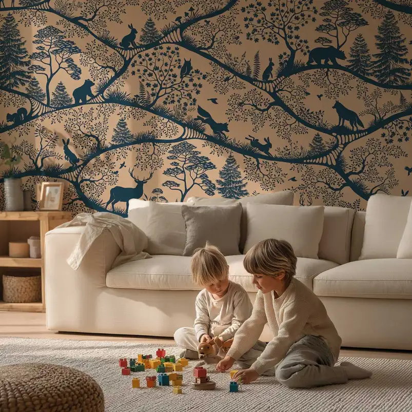 Papier peint panoramique chambre enfant - Cache-Cache dans la forêt