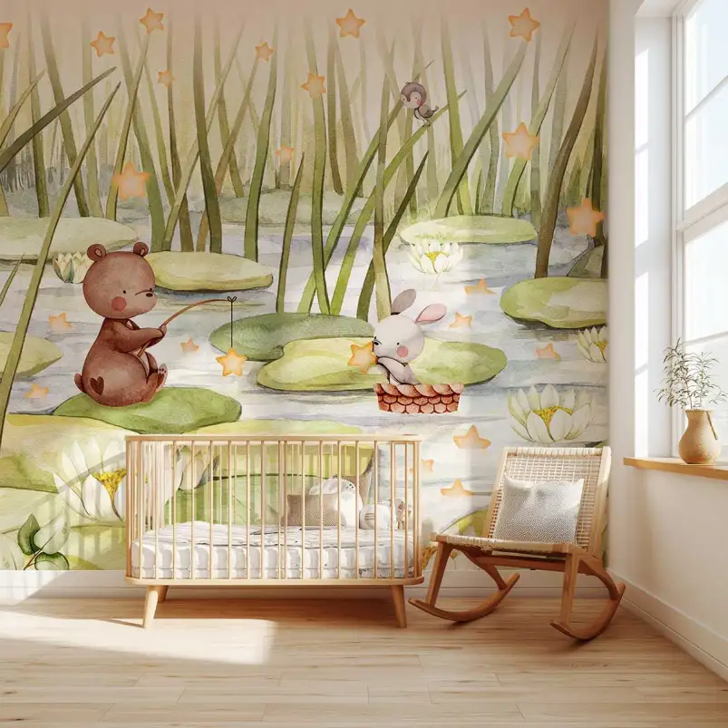 Papier peint étoiles nature chambre bébé - La Mare aux Étoiles