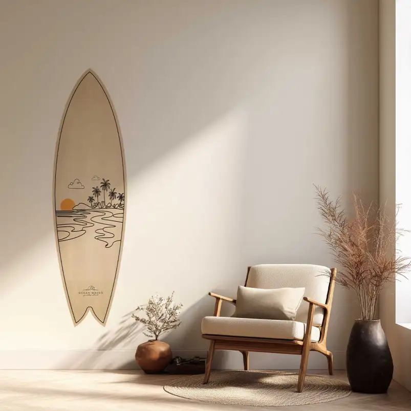 Planche de surf deco line art tropical