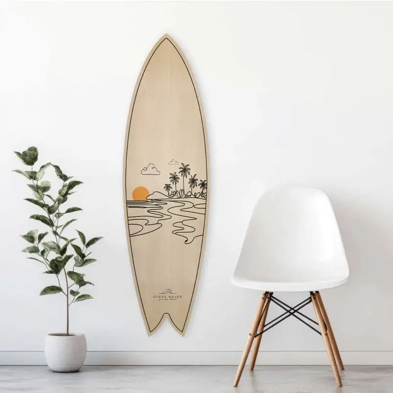 Planche de surf deco line art tropical