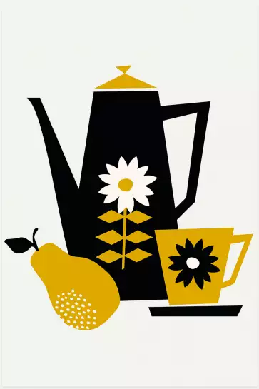 Théière et tasse - illustration café