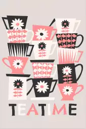 Tasses tea time - affiche cuisine vintage