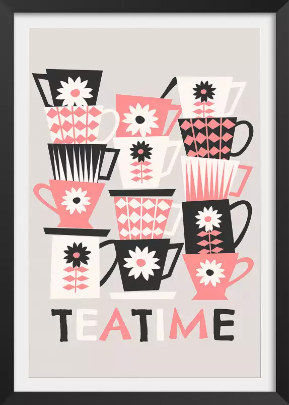 Tasses tea time - affiche cuisine vintage