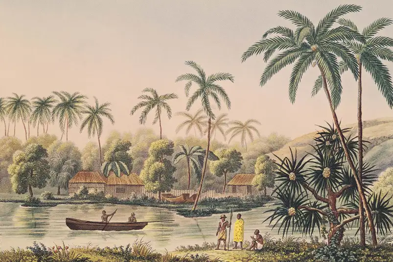 Tahiti Matavae au 19eme siècle - tableau célèbre