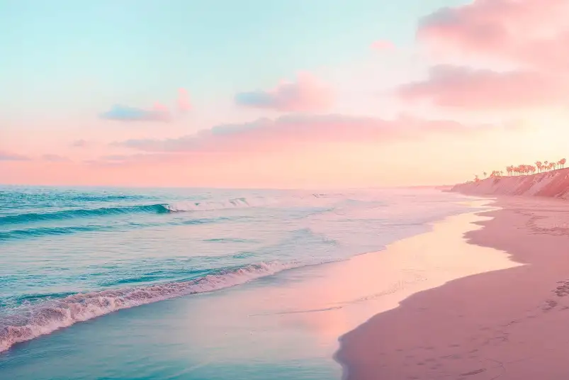Côte californienne rose - affiche mer et plage