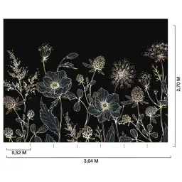 Fleurs d’Or sur Nuit Bleu - tapisserie panoramique avec des fleurs