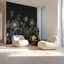 Fleurs d’Or sur Nuit Bleu - tapisserie panoramique avec des fleurs