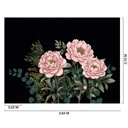 Papier peint pivoines roses fond noir intense