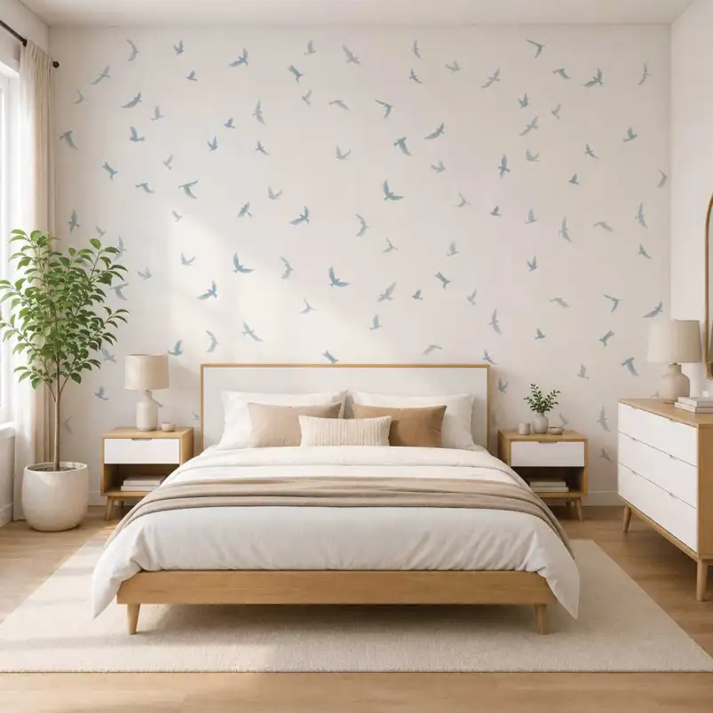 Papier peint motif oiseaux bleu pastel répétitif