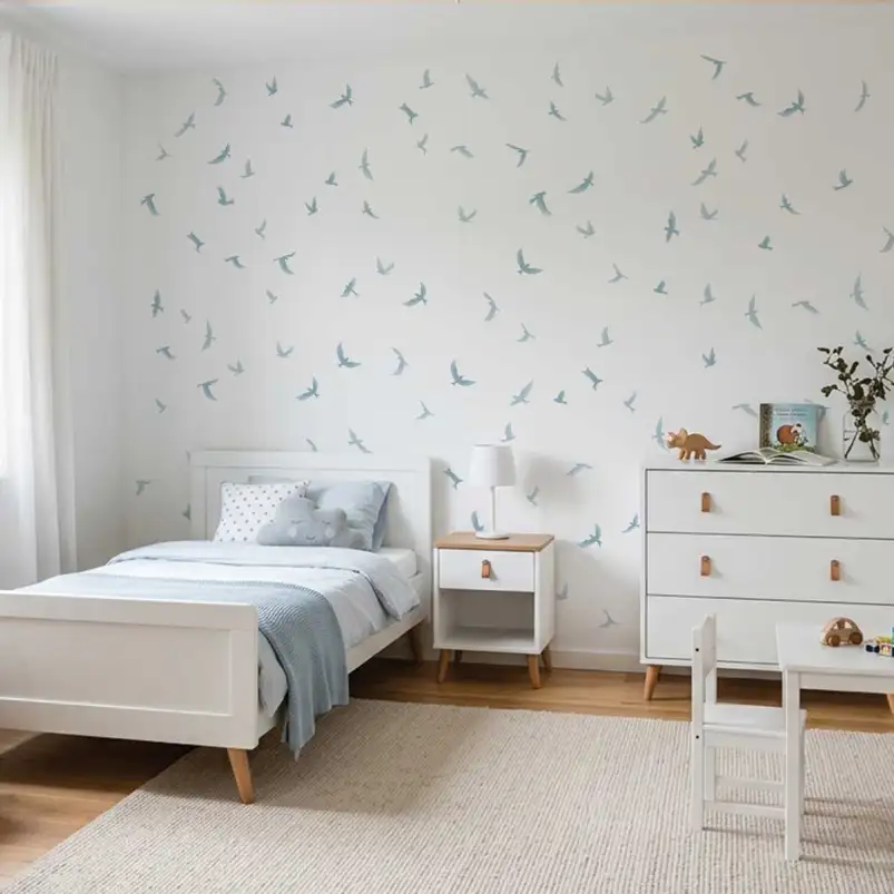 Papier peint motif oiseaux bleu pastel répétitif