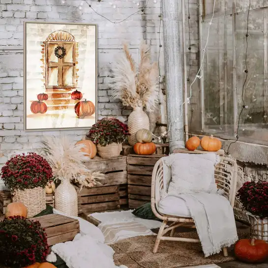 Tableau automne à l’aquarelle : une décoration murale rustique aux couleurs chaleureuses.