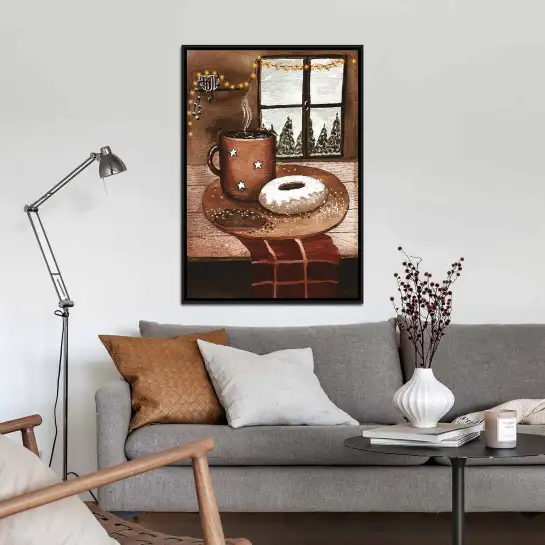 Tableau hiver cosy à l’aquarelle pour une ambiance douce et chaleureuse. Disponible en plusieurs formats et supports: toile.