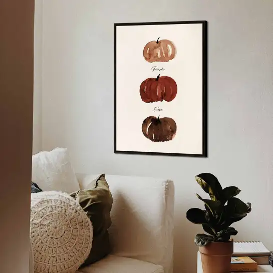 Tableau citrouilles d’automne à l’aquarelle : une décoration murale minimaliste et chaleureuse.