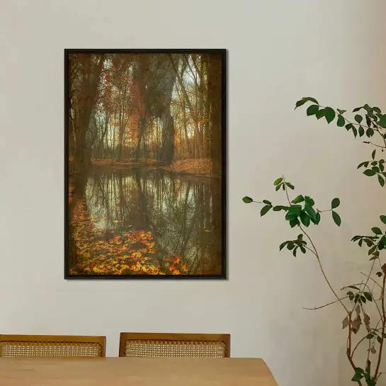 Tableau paysage d’automne à l’aquarelle : une scène naturelle aux feuilles rouges pour sublimer vos murs.