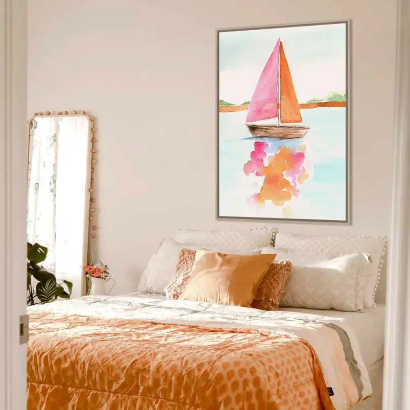 Craquez pour cette affiche de voilier en aquarelle. Un poster de décoration bord de mer aux tons doux