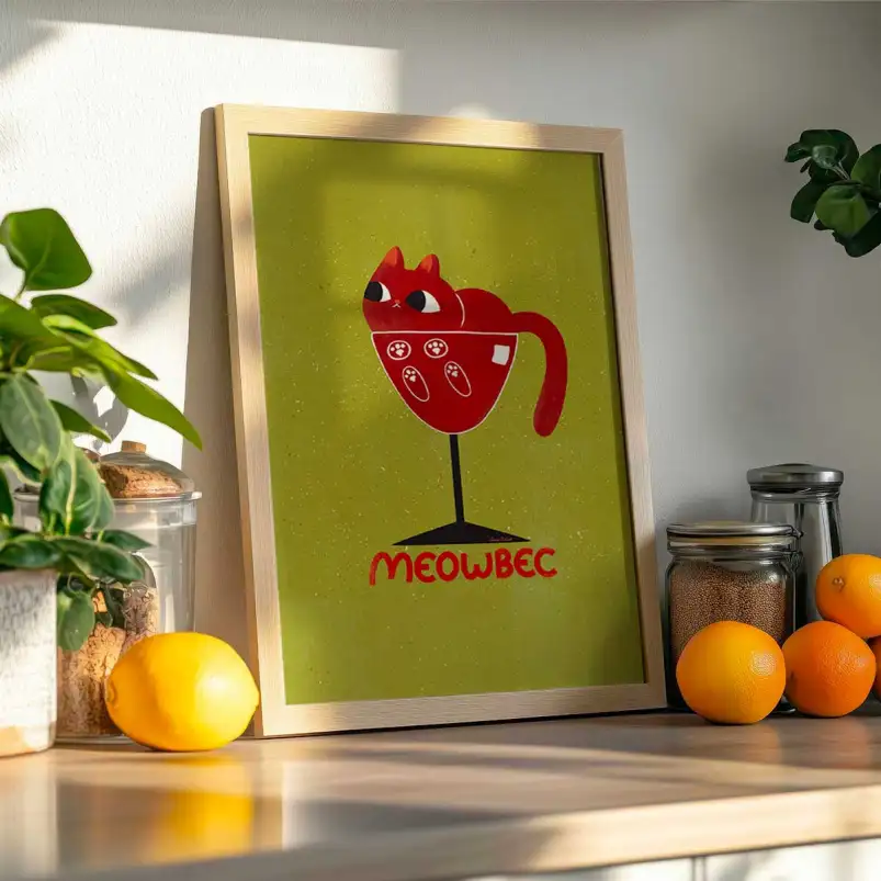 Affiche chat Meowbec mêlant humour