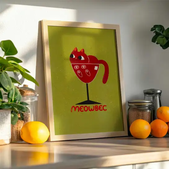 Affiche chat Meowbec mêlant humour
