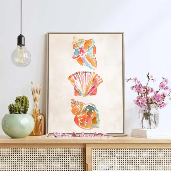 Habillez vos murs avec cette affiche de coquillages en aquarelle. Une décoration bord de mer élégante