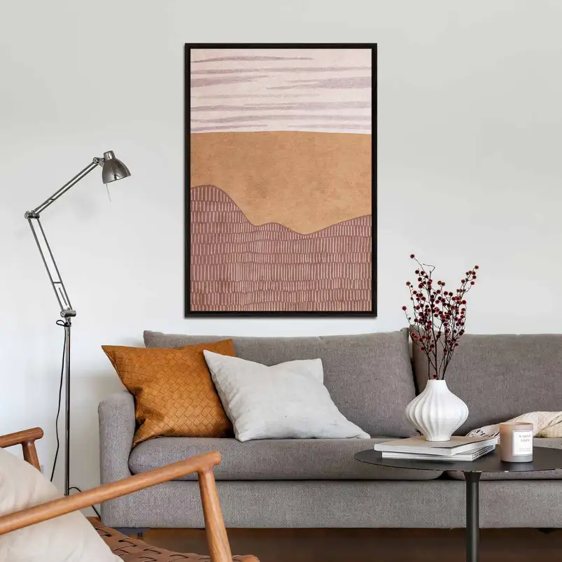 Réchauffez votre décoration avec cette affiche abstraite beige et terracotta. Un art mural contemporain aux lignes épurées.