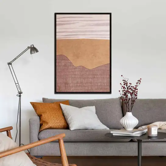 Réchauffez votre décoration avec cette affiche abstraite beige et terracotta. Un art mural contemporain aux lignes épurées.