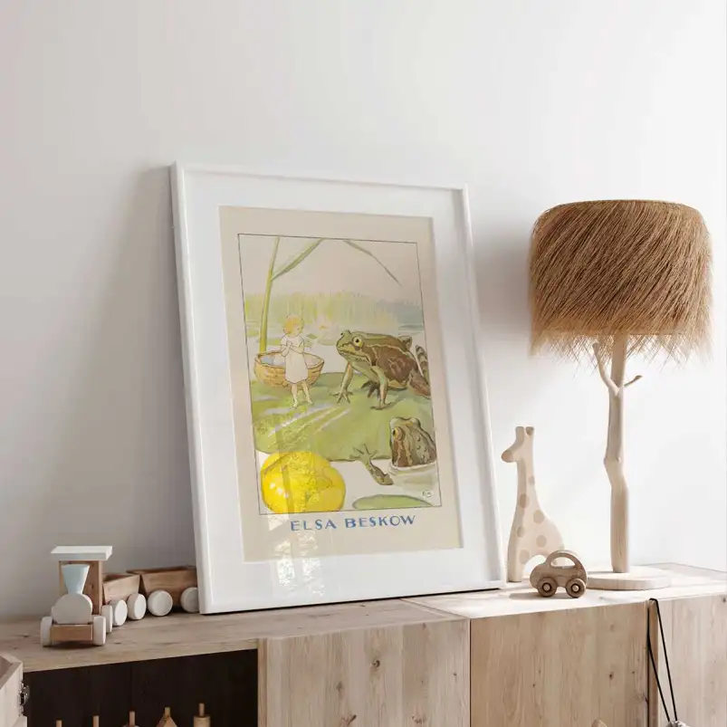 Affiche enfant vintage Poucette crapaud nénuphar Elsa Beskow