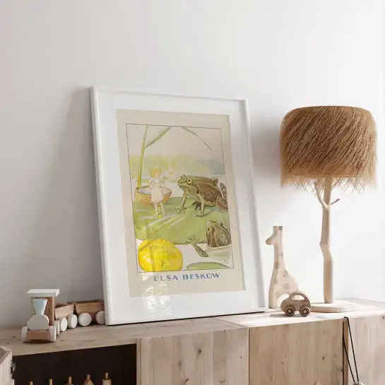 Affiche enfant vintage Poucette crapaud nénuphar Elsa Beskow