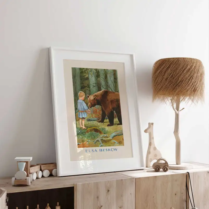 Affiche enfant vintage Ours forêt Elsa Beskow.