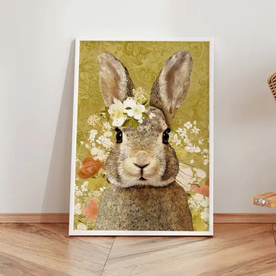 Affiche lapin illustration animalière vintage