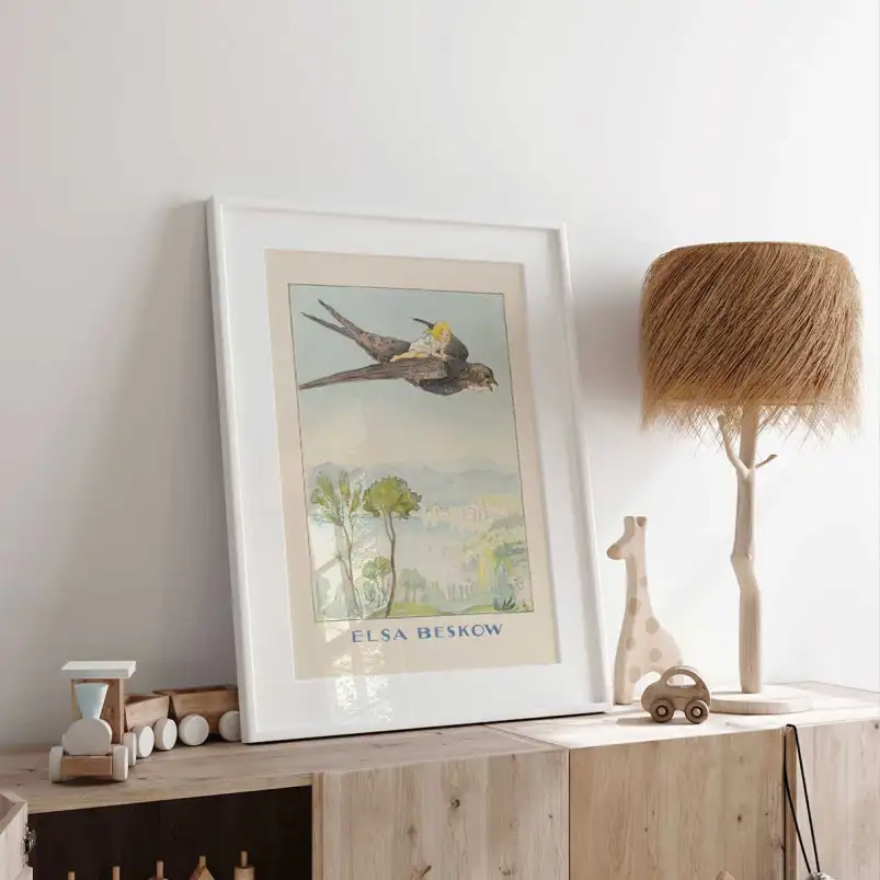 Affiche enfant vintage Poucette hirondelle Elsa Beskow.