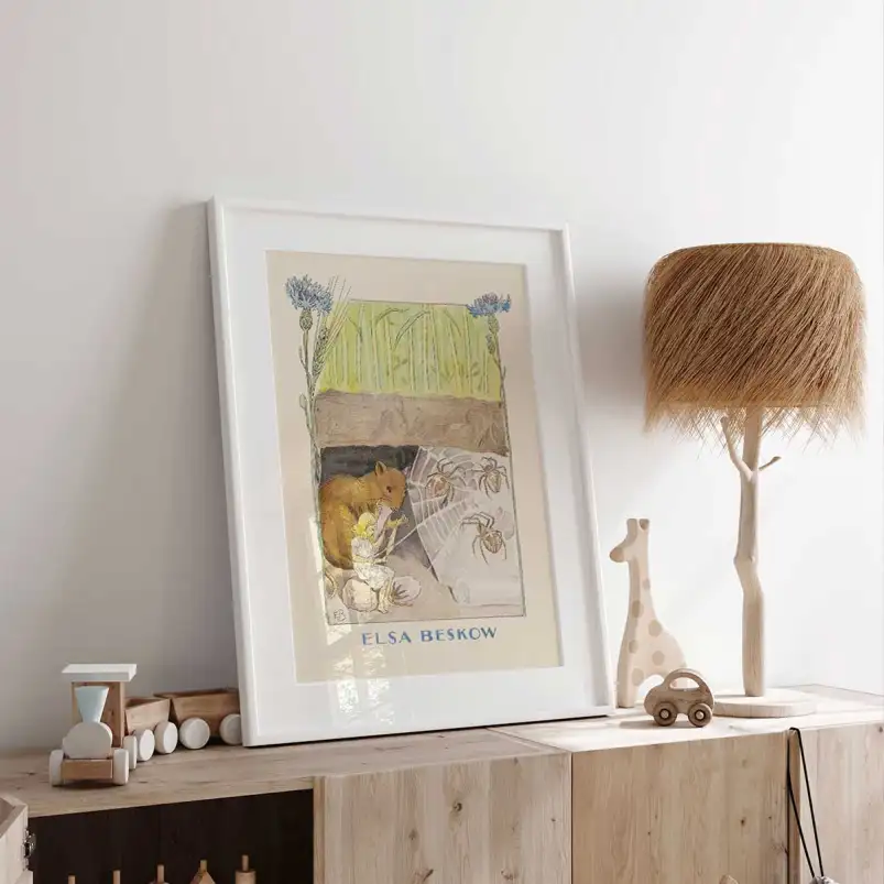 Affiche enfant vintage Poucette mulot et araignées Elsa Beskow
