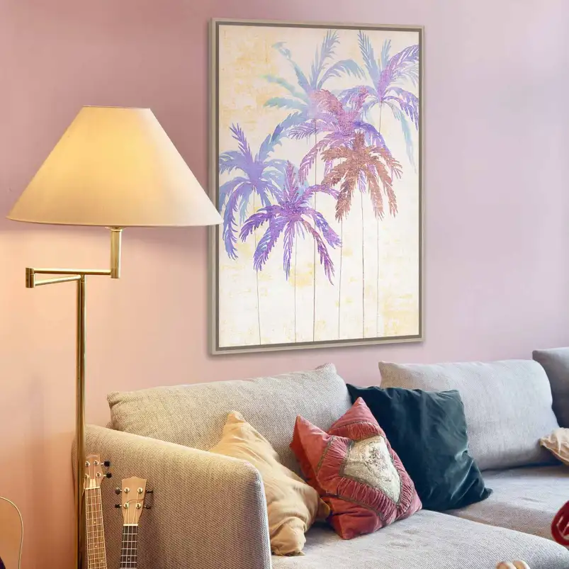 Une affiche de palmiers aux couleurs pastel. Une décoration murale douce entre esprit vintage et bord de mer.