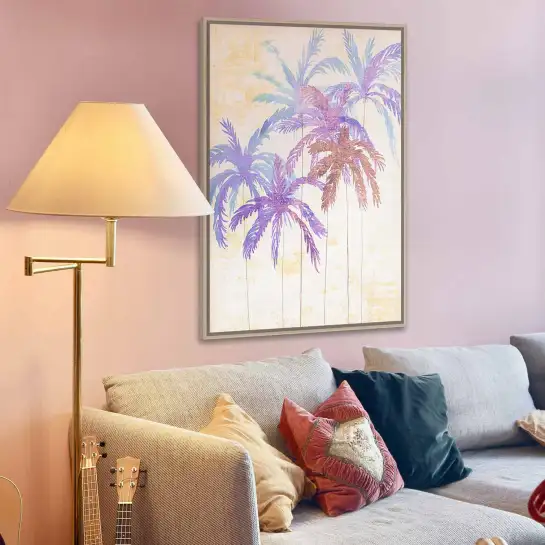 Une affiche de palmiers aux couleurs pastel. Une décoration murale douce entre esprit vintage et bord de mer.