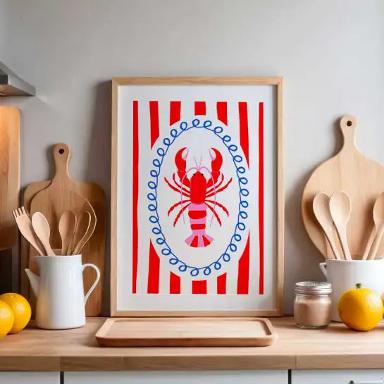 Affiche homard illustration cuisine vintage