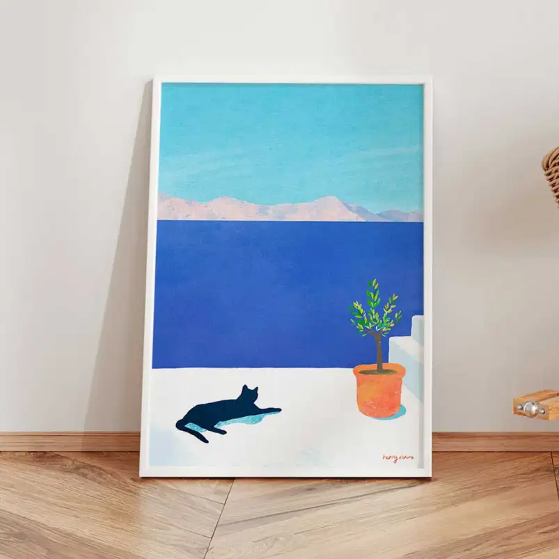Affiche chat au bord de mer Henry Rivers